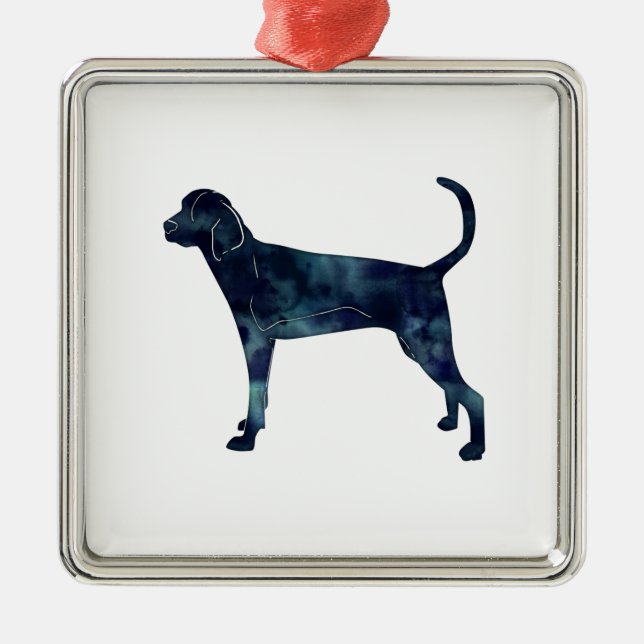 Ornamento De Metal Treing Walker Coonhound Watercolor Silhouette (Frente)