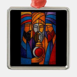 Ornamento De Metal Três Reis Magos em Vidro Colorido Moderno