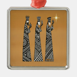 Ornamento De Metal Três Reis Magos Natal Preto e Branco Natividade