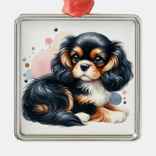 ORNAMENTO DE METAL TRI COLOR CAVALIER KING CHARLES SPANIEL PUPPY DOG
