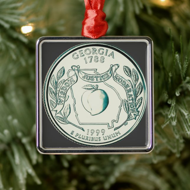 Ornamento De Metal Trimestre Estadual da Geórgia Inclinada (Árvore)