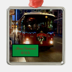 Ornamento De Metal Trolley De Natal Em Chicago