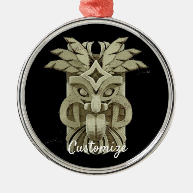 Ornamento De Metal Trovão da escultura Tiki gravada (Frente)