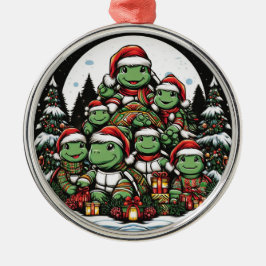 Ornamento De Metal Turtle está feliz com presentes de Natal