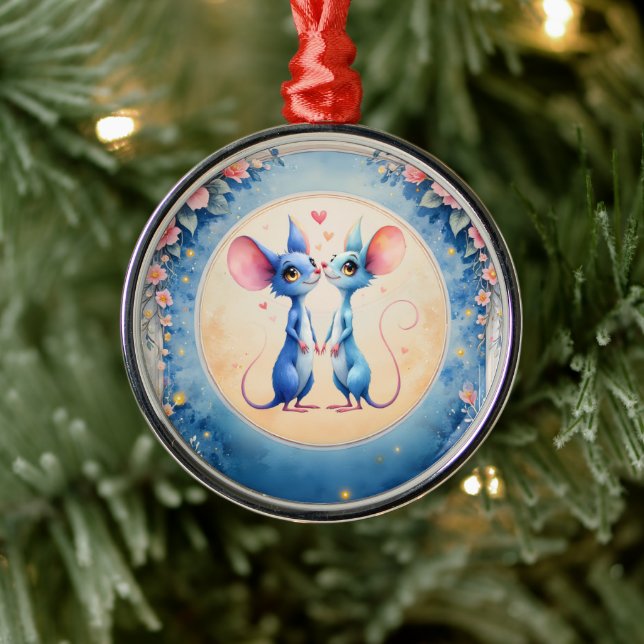 Ornamento De Metal Two Hearts, One Love – Wedding Mice.  (Árvore)