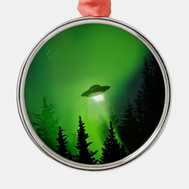 Ornamento De Metal UFO com aurora boreal (Frente)