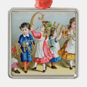 Ornamento De Metal Um cartão do Victorian da feliz Christmas',