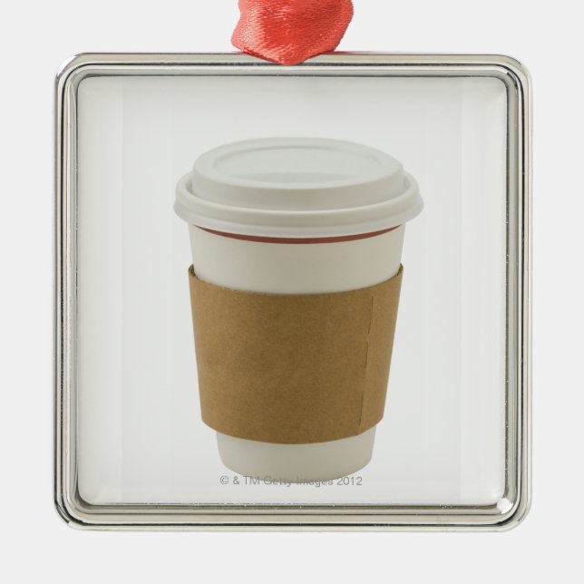 Ornamento De Metal Um copo de café de papel (Frente)