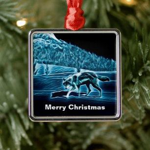 Ornamento De Metal Um Lobo Na Neve