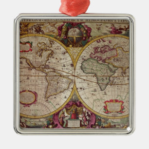 Ornamento De Metal Um mapa da terra nova e da água da terra inteira