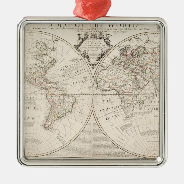 Ornamento De Metal Um mapa do mundo (Frente)