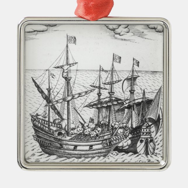 Ornamento De Metal Um navio de tesouro espanhol (Frente)