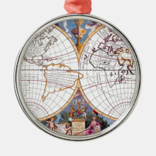 Ornamento De Metal Um Novo Mapa Da Terraqueza Ornament Redonda