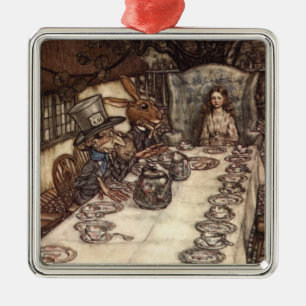 Ornamento De Metal Um tea party louco do Hatter por Arthur Rackham