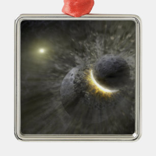 Ornamento De Metal Uma colisão entre objetos maciços no espaço