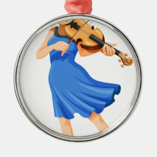 Ornamento De Metal Uma menina bonito que joga o violino