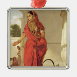 Ornamento De Metal Uma menina de dança indiana com um cachimbo de