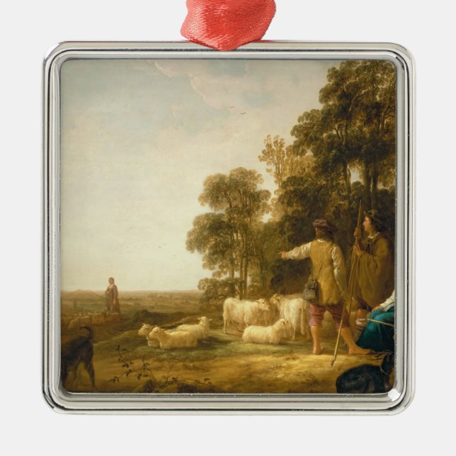 Ornamento De Metal Uma paisagem com pastores e Shepherdesses (Frente)