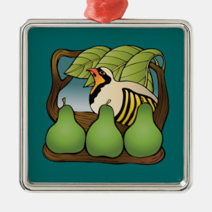 Ornamento De Metal Uma perdiz em uma árvore de pera