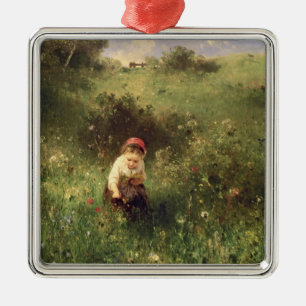 Ornamento De Metal Uma rapariga em um campo