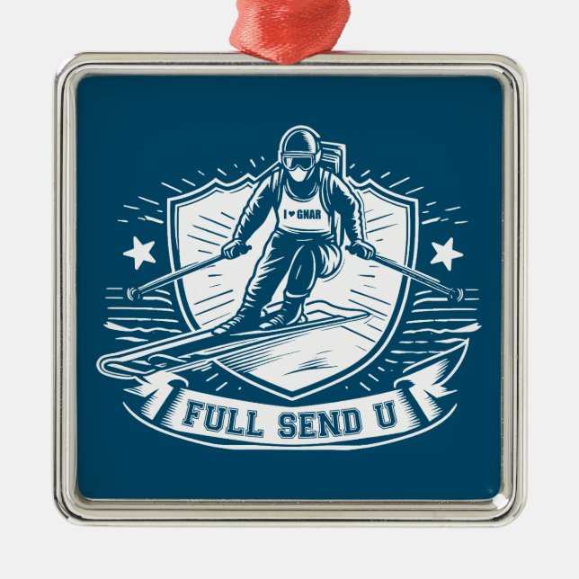 Ornamento De Metal Universidade Full Send de Esqui (Frente)
