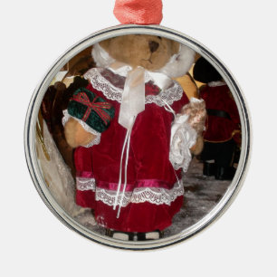 Ornamento De Metal Urso de Natal Vitoriano Segurando Boneca Antigo