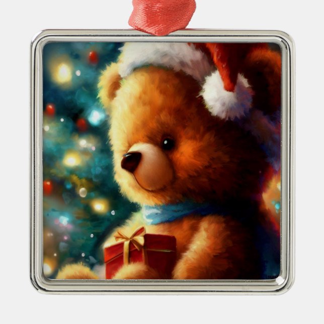 Ornamento De Metal Urso de Teddy de Natal 3 (Frente)