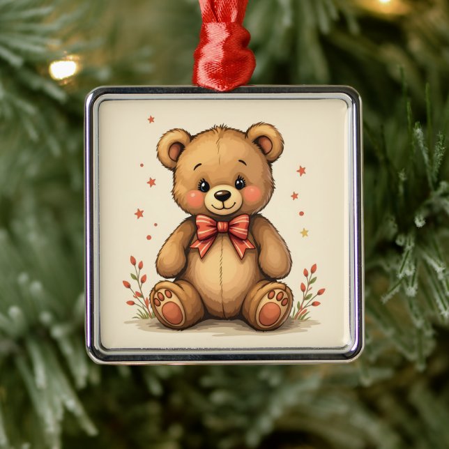 Ornamento De Metal Urso marrom pequeno e fofo com gravata (Árvore)