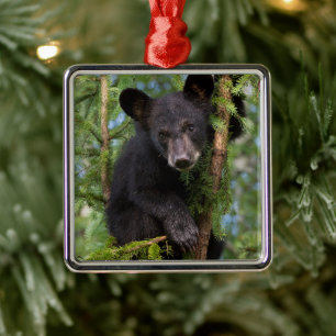 Ornamento De Metal Urso Negro Brincando em Árvores