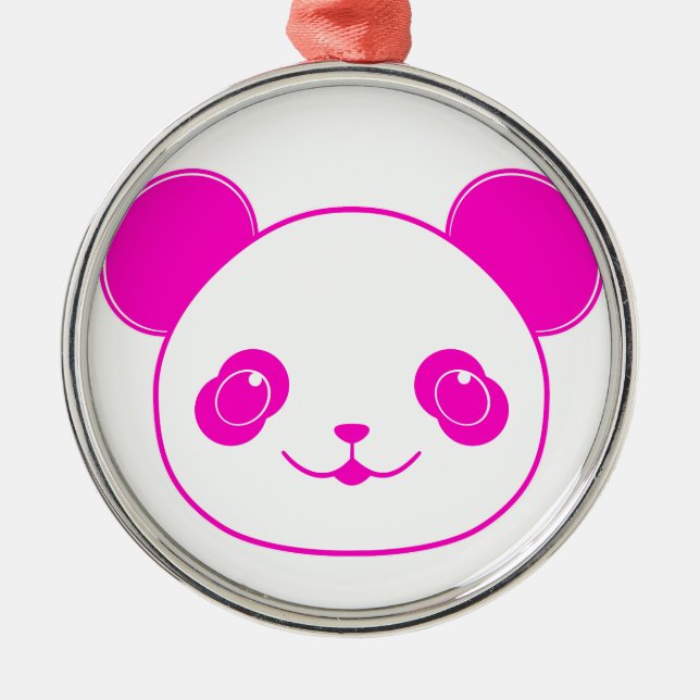 Ornamento De Metal Urso Panda de Kawaii Rosa (Frente)