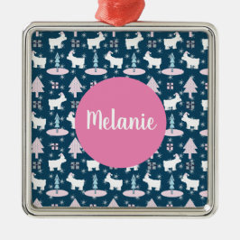 Ornamento De Metal Urso Polar e Árvores Monograma Presente