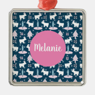 Ornamento De Metal Urso Polar e Árvores Monograma Presente no Natal