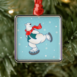Ornamento De Metal Urso polar em skates de gelo