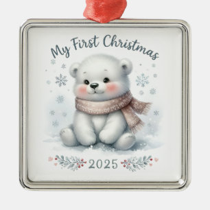 ORNAMENTO DE METAL URSO POLAR FOFO PARA O MEU PRIMEIRO NATAL