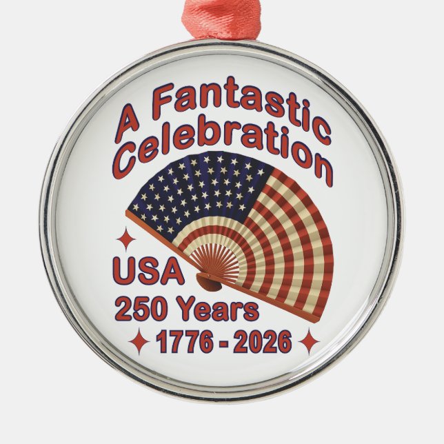 Ornamento De Metal USA 250 Years Patriotic Fan Design – 1776-2026  (Frente)