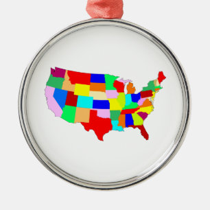 Ornamento De Metal USA Patchwork Map