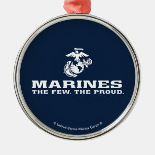 Ornamento De Metal USMC O Pouco Logotipo Orgulhoso Empilhado - Branco