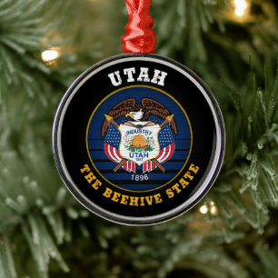 ORNAMENTO DE METAL UTAH BEEHIVE STATE FLAG