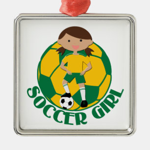 Ornamento De Metal V2 verde e amarelo da menina 4 e da bola do