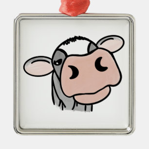 Ornamento De Metal vaca de desenho animado preto branco rosa beijo ci