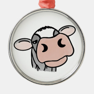 Ornamento De Metal vaca de desenho animado preto branco rosa beijo ci
