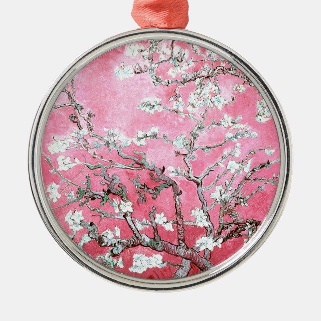 Ornamento De Metal Van Gogh Almond Blossomo Azul Rosa (Frente)