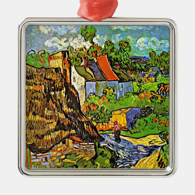 Ornamento De Metal Van Gogh - Casas em Auvers, famosa pintura, (Frente)