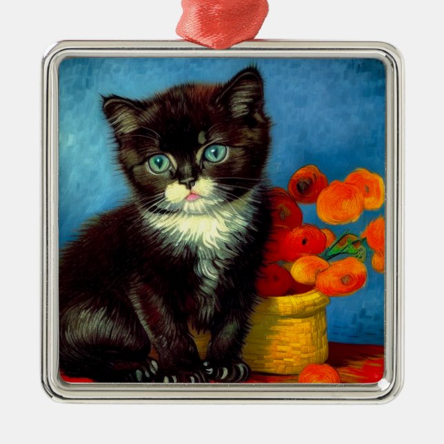 Ornamento De Metal Van Gogh Tuxedo Cat (Frente)