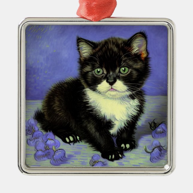 Ornamento De Metal Van Gogh Tuxedo Kitten (Frente)