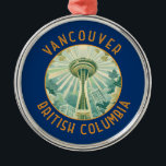 Ornamento De Metal Vancouver Canadá - Agulha espacial retrógrada<br><div class="desc">Vancouver retro vetor viagem design. Vancouver,  um movimentado porto marítimo da costa oeste na Colúmbia Britânica,  é uma das cidades mais densas e etnicamente diversas do Canadá.</div>