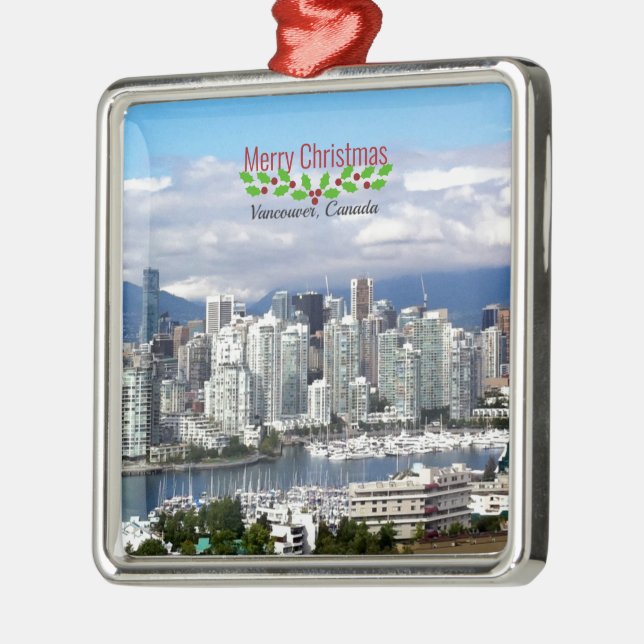Ornamento De Metal Vancouver Canada Skyline, Feliz Natal, (Esquerda)