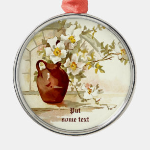 Ornamento De Metal Vase com rosas brancas enfileiramento por aquarela