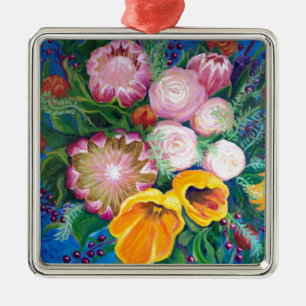 Ornamento De Metal Vaso de Flores — Proteas, Tulipas e Rosas