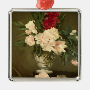 Ornamento De Metal Vaso de Manet das peônias em um suporte pequeno